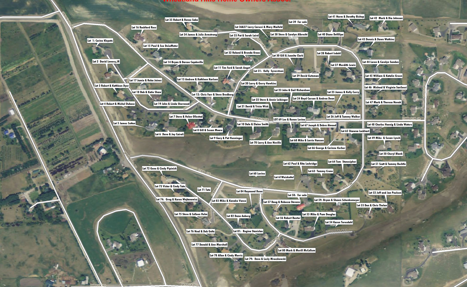 Map of Wheatland Hills by Owner and Lot Number